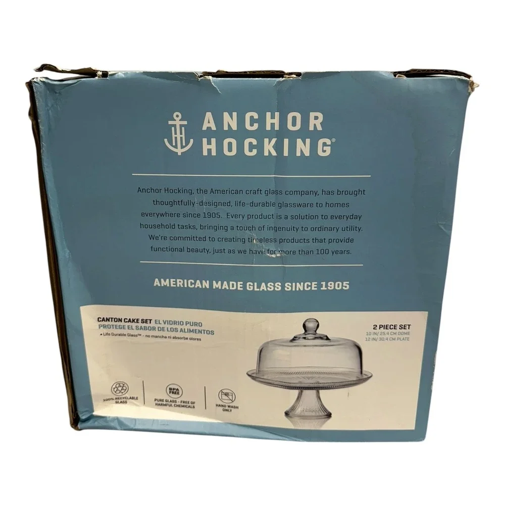 Anchor Hocking Canton Cake Set Glass Pedestal Stand 10